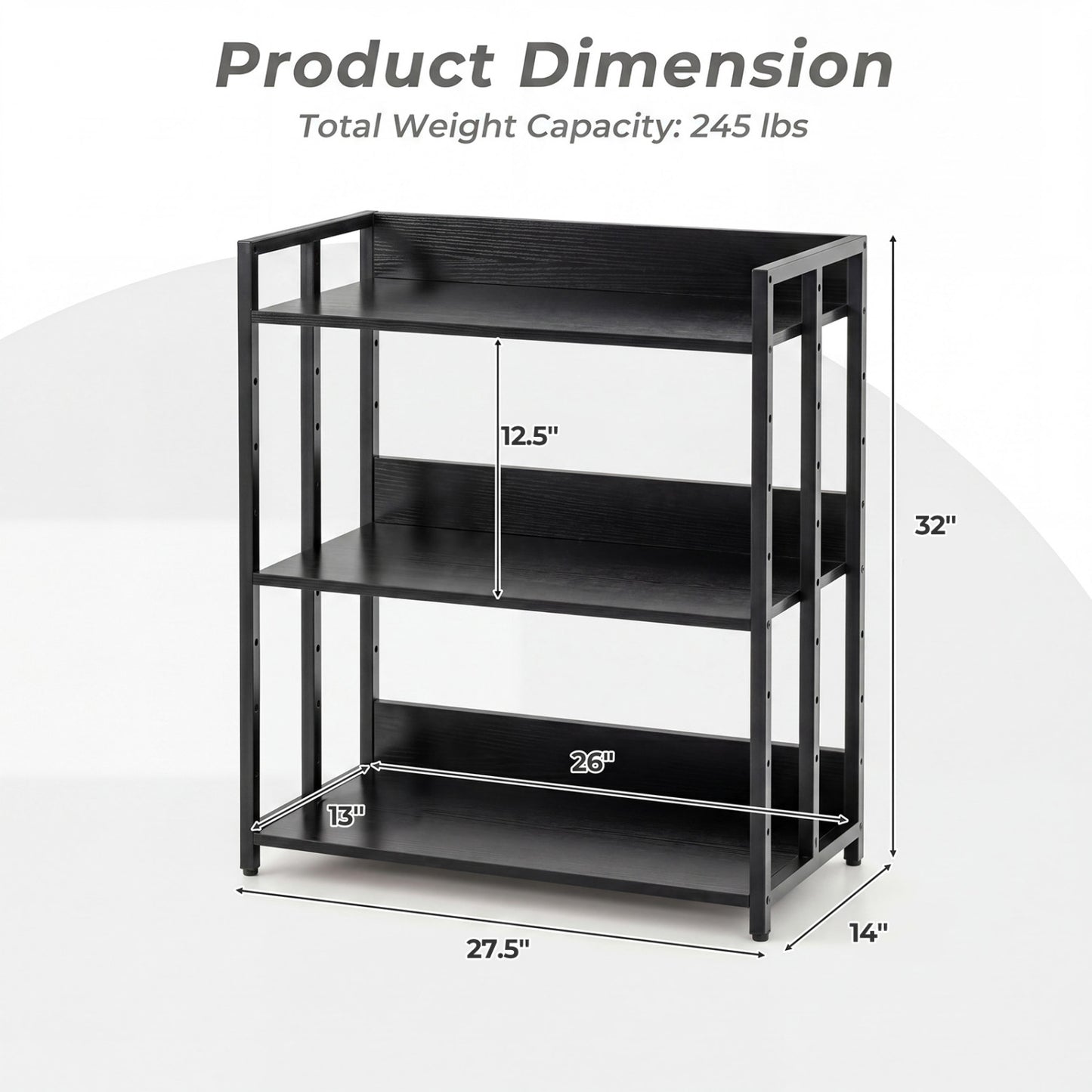 3-Tier Corner Bookshelf, Adjustable Shelves, Black