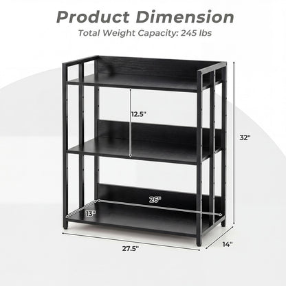 3-Tier Corner Bookshelf, Adjustable Shelves, Black