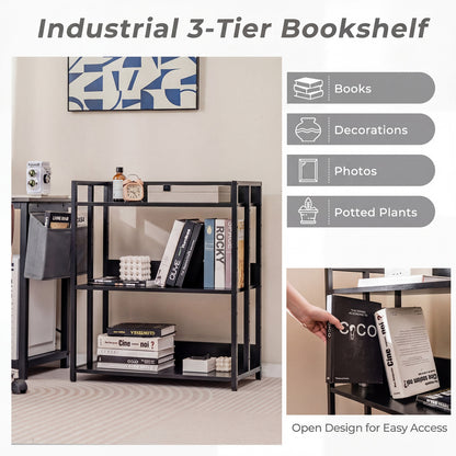 3-Tier Corner Bookshelf, Adjustable Shelves, Black