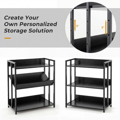 3-Tier Corner Bookshelf, Adjustable Shelves, Black