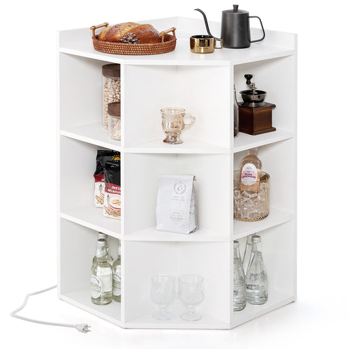 3-Tier Corner Cabinet With Charging Station, White
