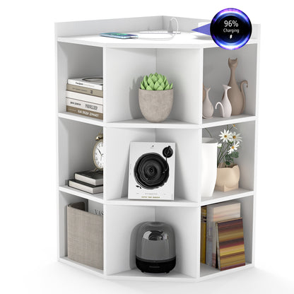 Armoire d'angle 3 niveaux avec station de recharge, blanc
