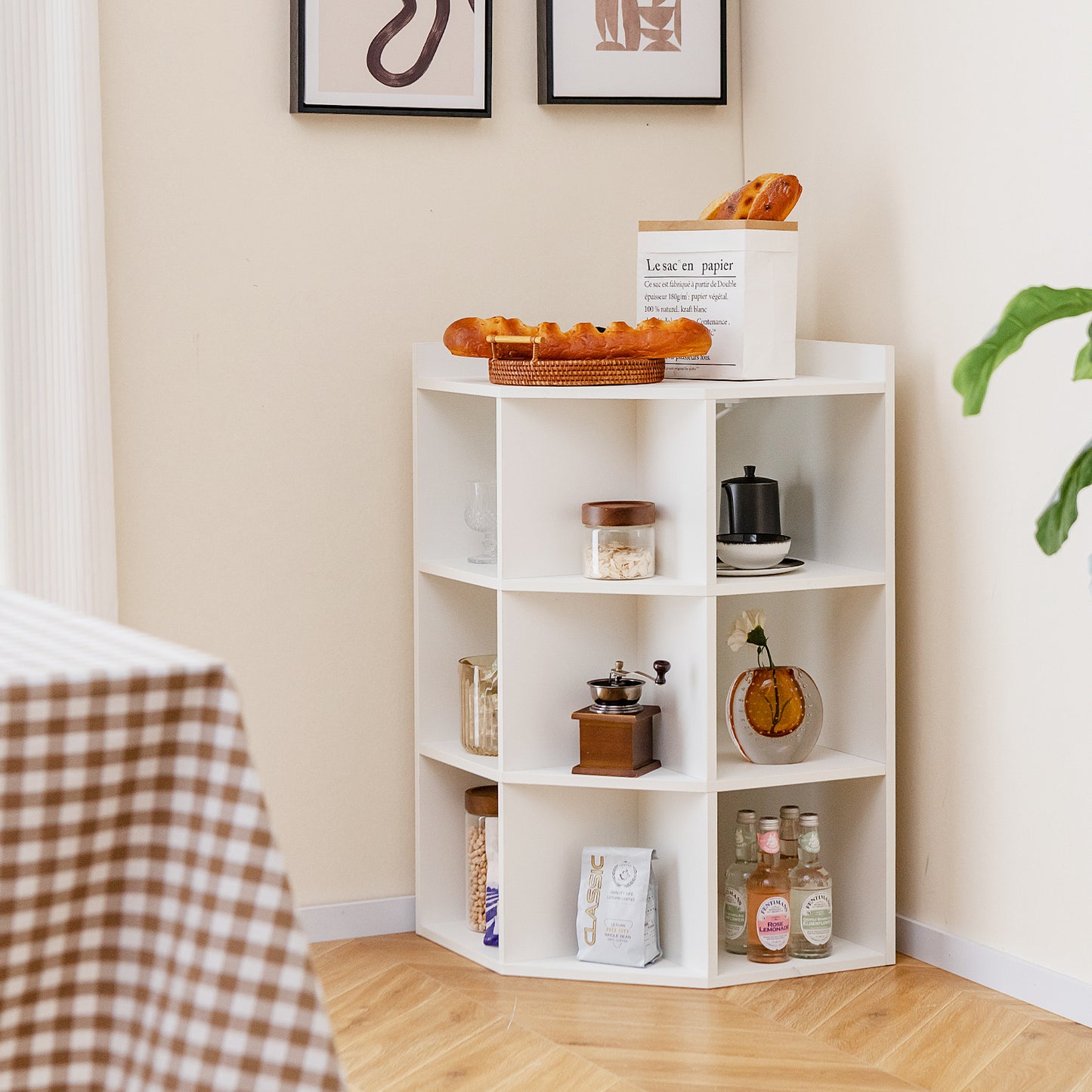 Armoire d'angle 3 niveaux avec station de recharge, blanc