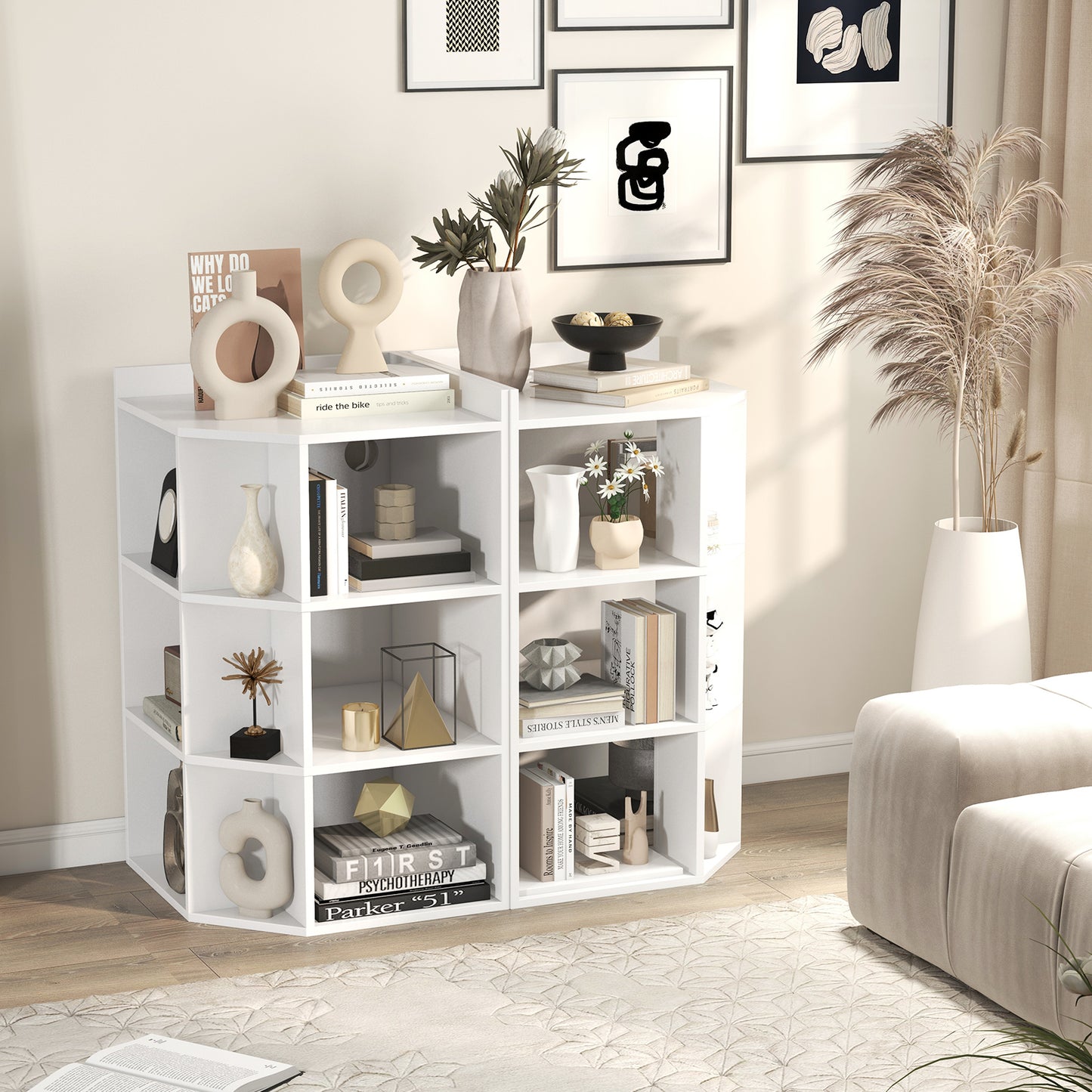Armoire d'angle 3 niveaux avec station de recharge, blanc