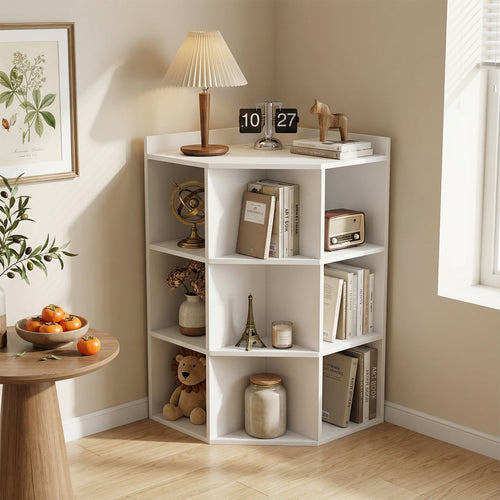 3-Tier Corner Cabinet With Charging Station, White