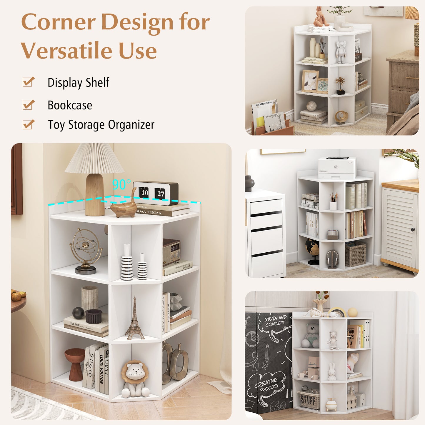 Armoire d'angle 3 niveaux avec station de recharge, blanc