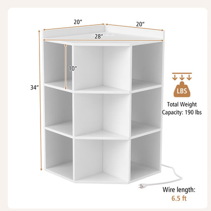 Armoire d'angle 3 niveaux avec station de recharge, blanc