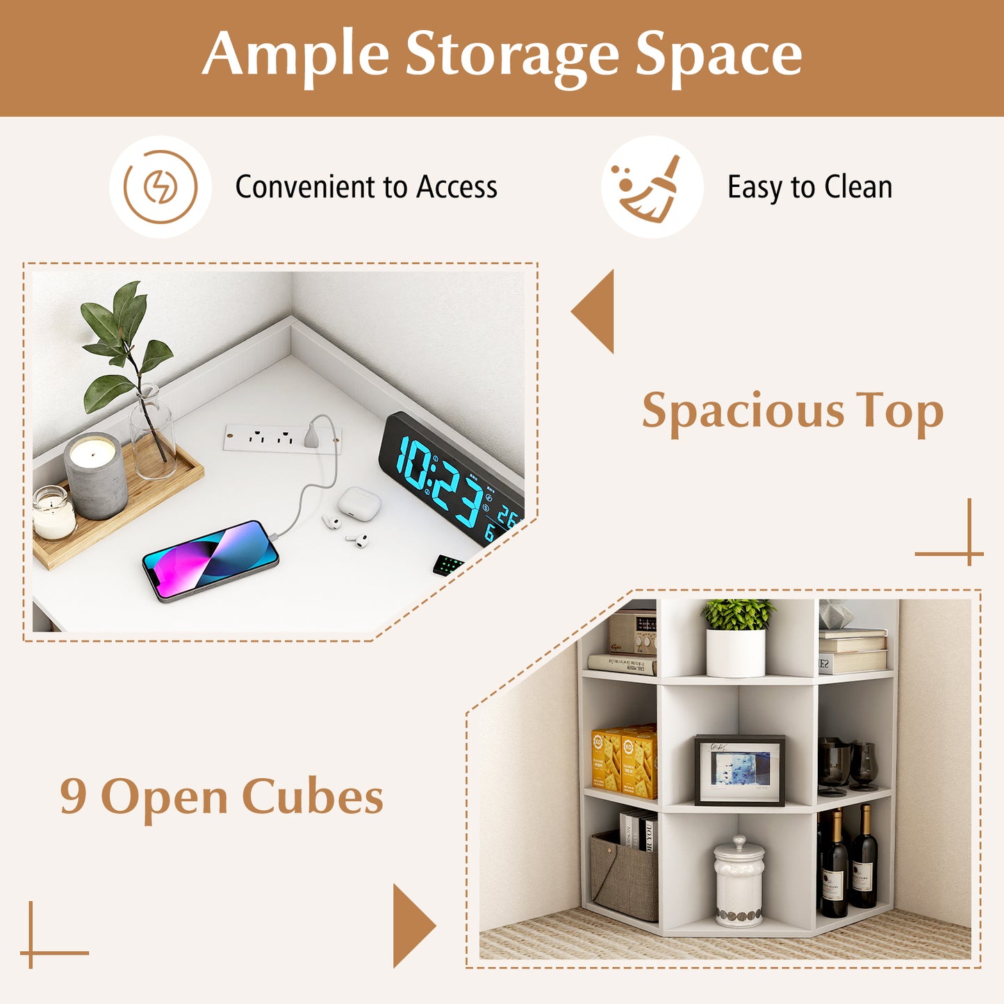Armoire d'angle 3 niveaux avec station de recharge, blanc