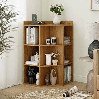 3-Tier Corner Cabinet with Charging Station for Bedroom, Natural Cabinets & Chests at Gallery Canada