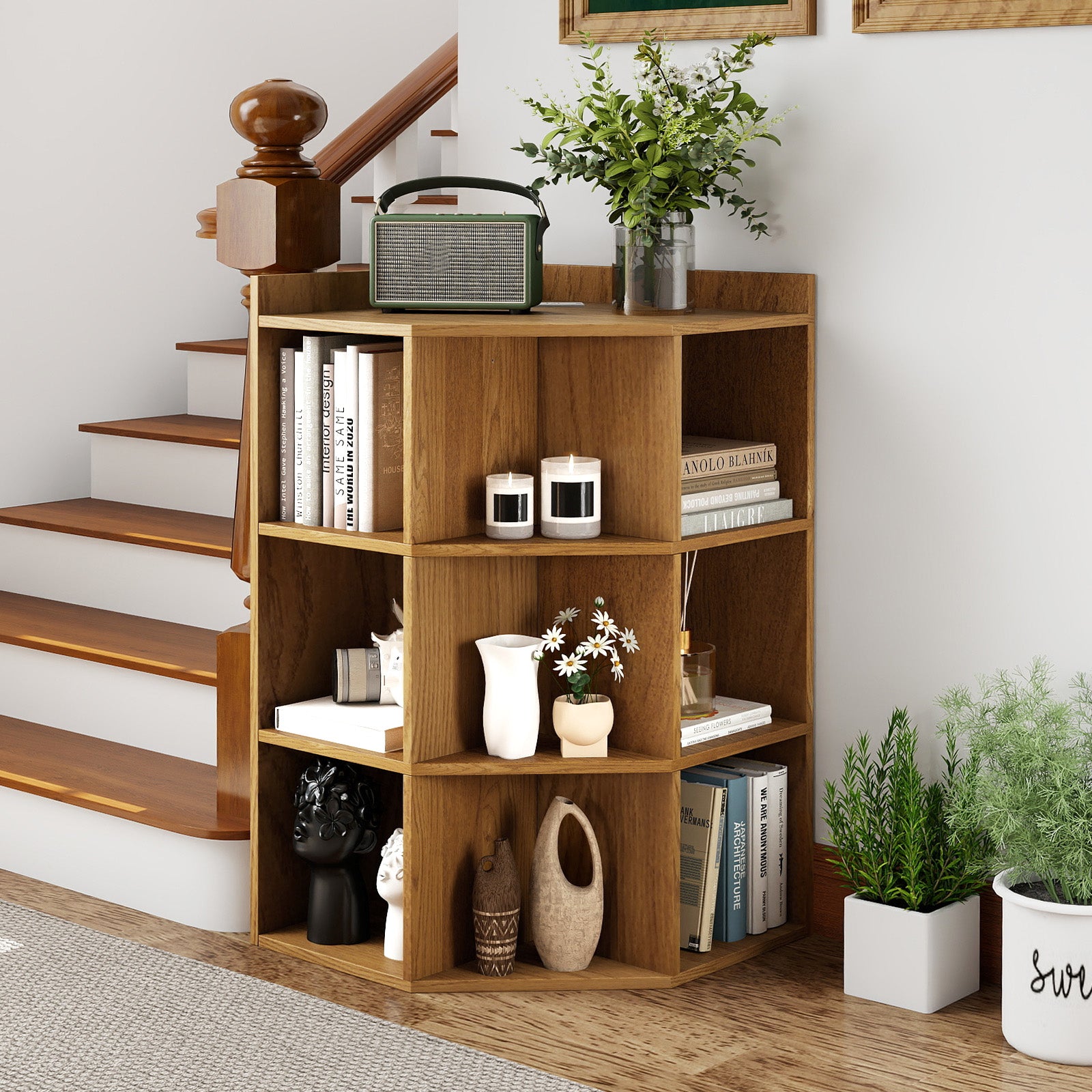 3-Tier Corner Cabinet with Charging Station for Bedroom, Natural Cabinets & Chests at Gallery Canada