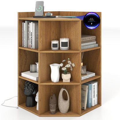 3-Tier Corner Cabinet with Charging Station for Bedroom, Natural Cabinets & Chests Natural at Gallery Canada