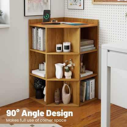 3-Tier Corner Cabinet with Charging Station for Bedroom, Natural Cabinets & Chests at Gallery Canada