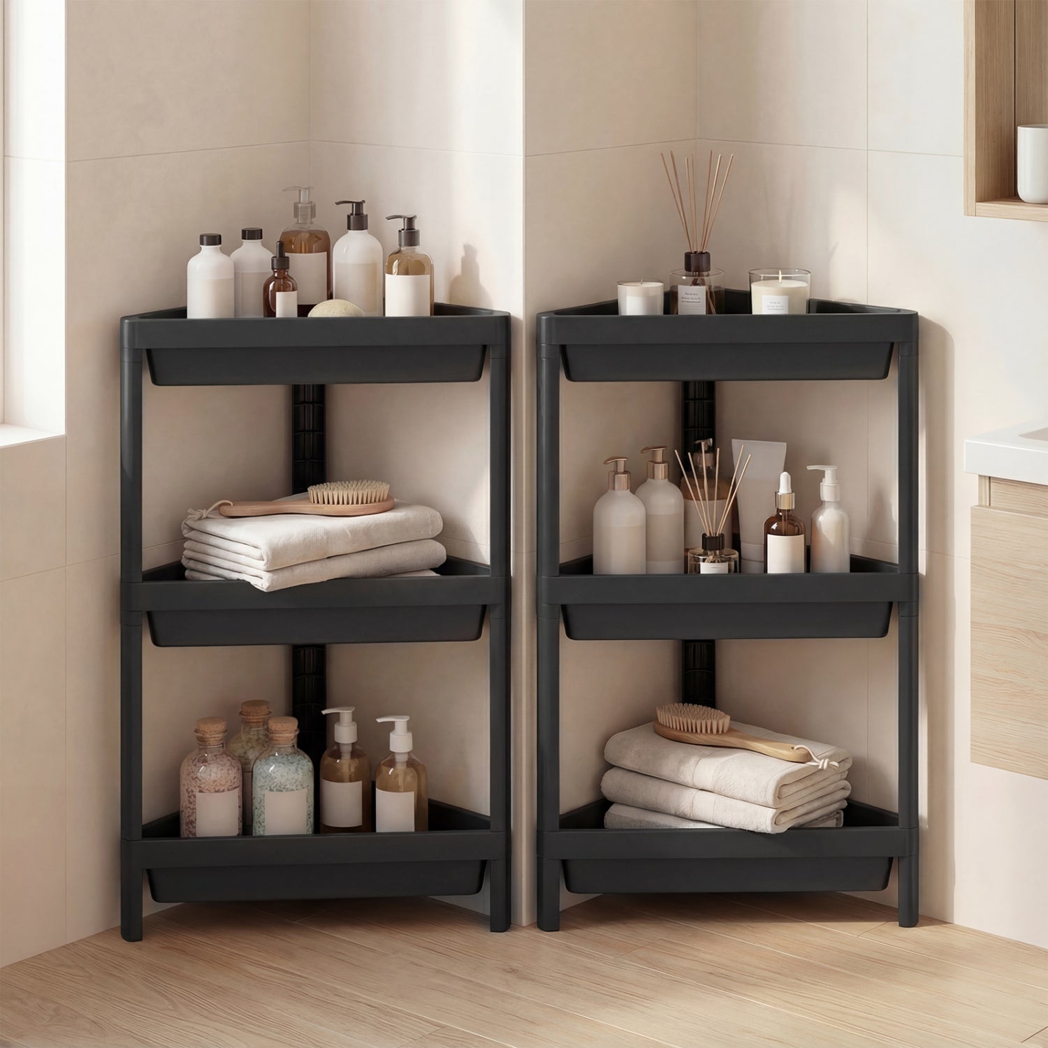 3-Tier Corner Shower Caddy 2-Pack with Detachable Design, Black Bathroom Etagere at Gallery Canada