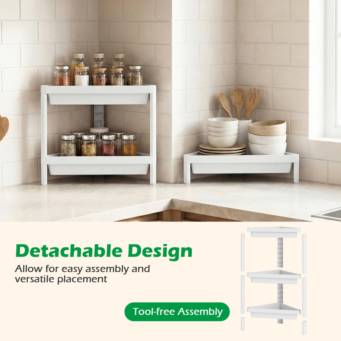 3-Tier Corner Shower Caddy 2-Pack with Detachable Design, White Bathroom Etagere at Gallery Canada