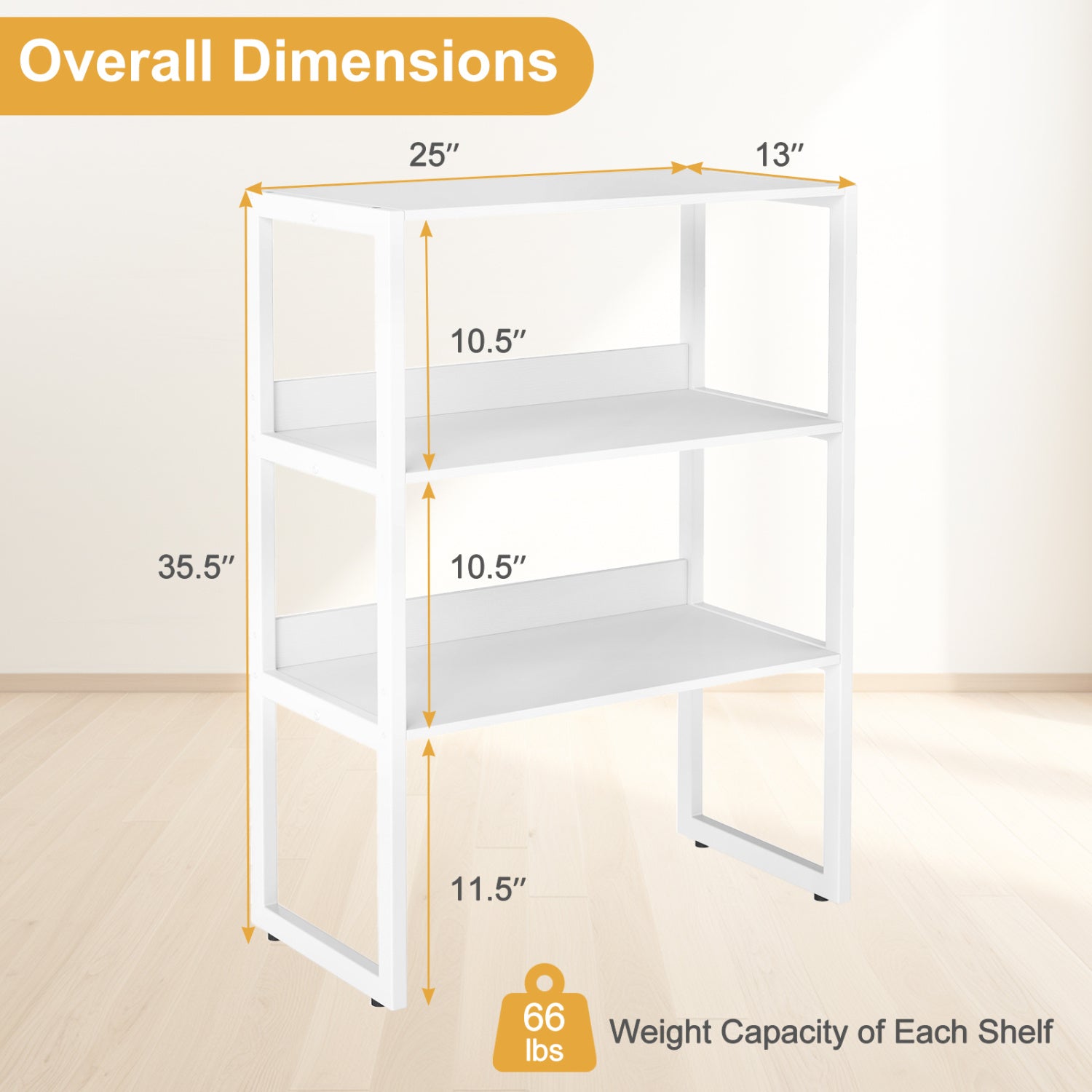 3-Tier Countertop Storage Hutch with Open Shelves, White Bookcases at Gallery Canada