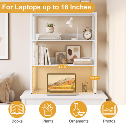 3-Tier Countertop Storage Hutch with Open Shelves, White Bookcases at Gallery Canada