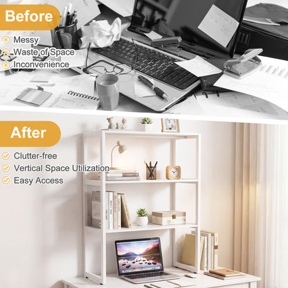 3-Tier Countertop Storage Hutch with Open Shelves, White Bookcases at Gallery Canada