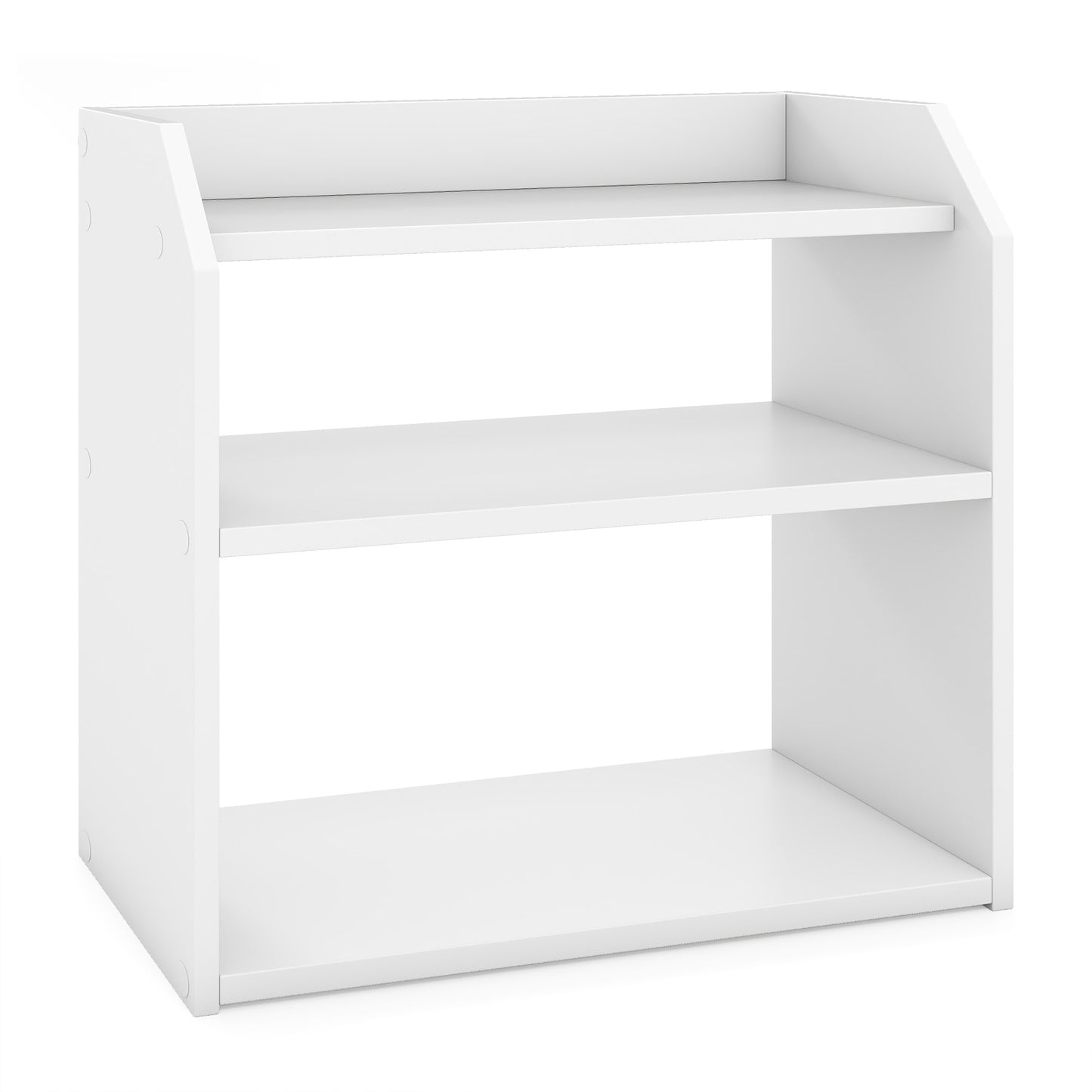 3-Tier Desktop Bookshelf Wooden Countertop Bookcase with Raised Top Guardrails, White Bookcases White at Gallery Canada