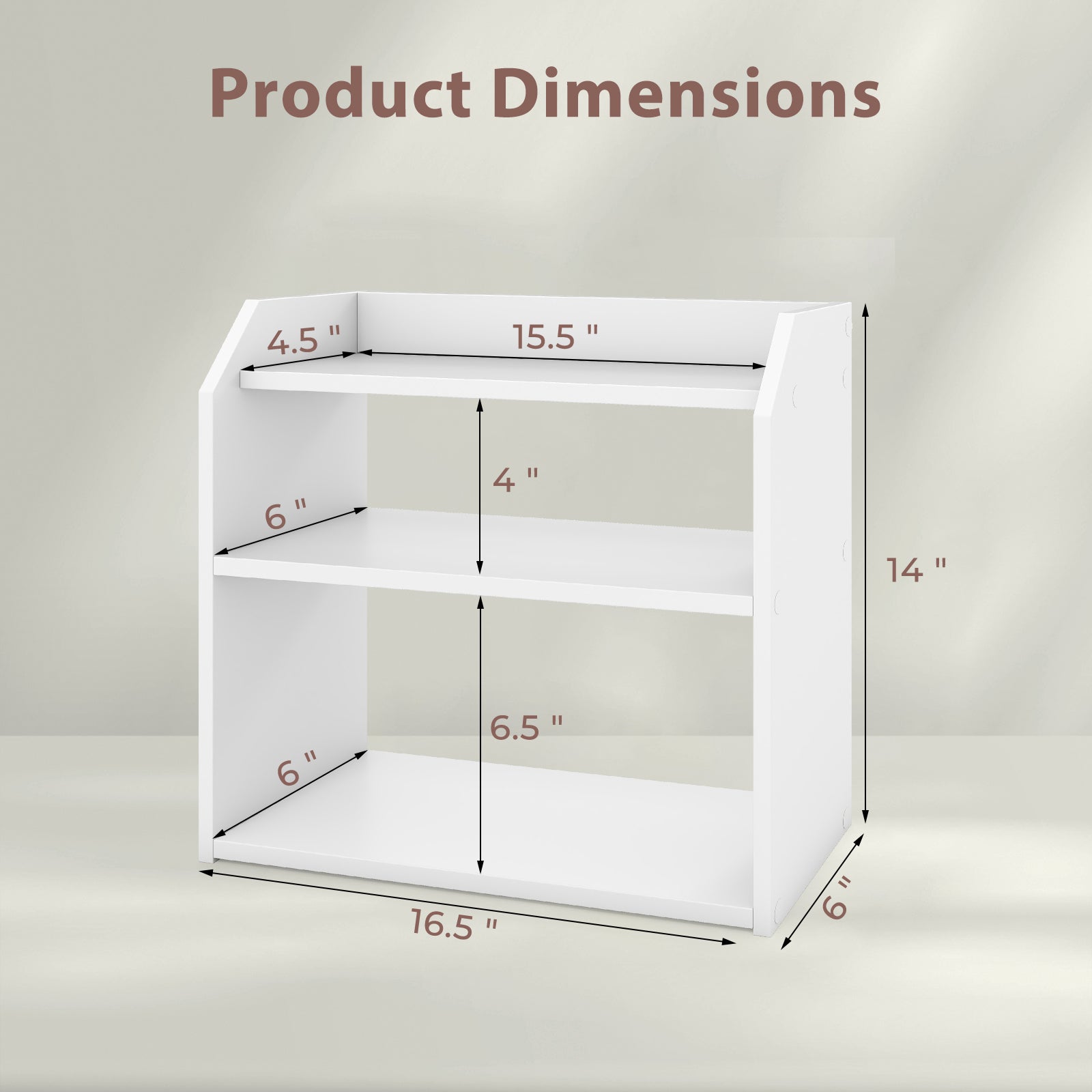 3-Tier Desktop Bookshelf Wooden Countertop Bookcase with Raised Top Guardrails, White Bookcases at Gallery Canada