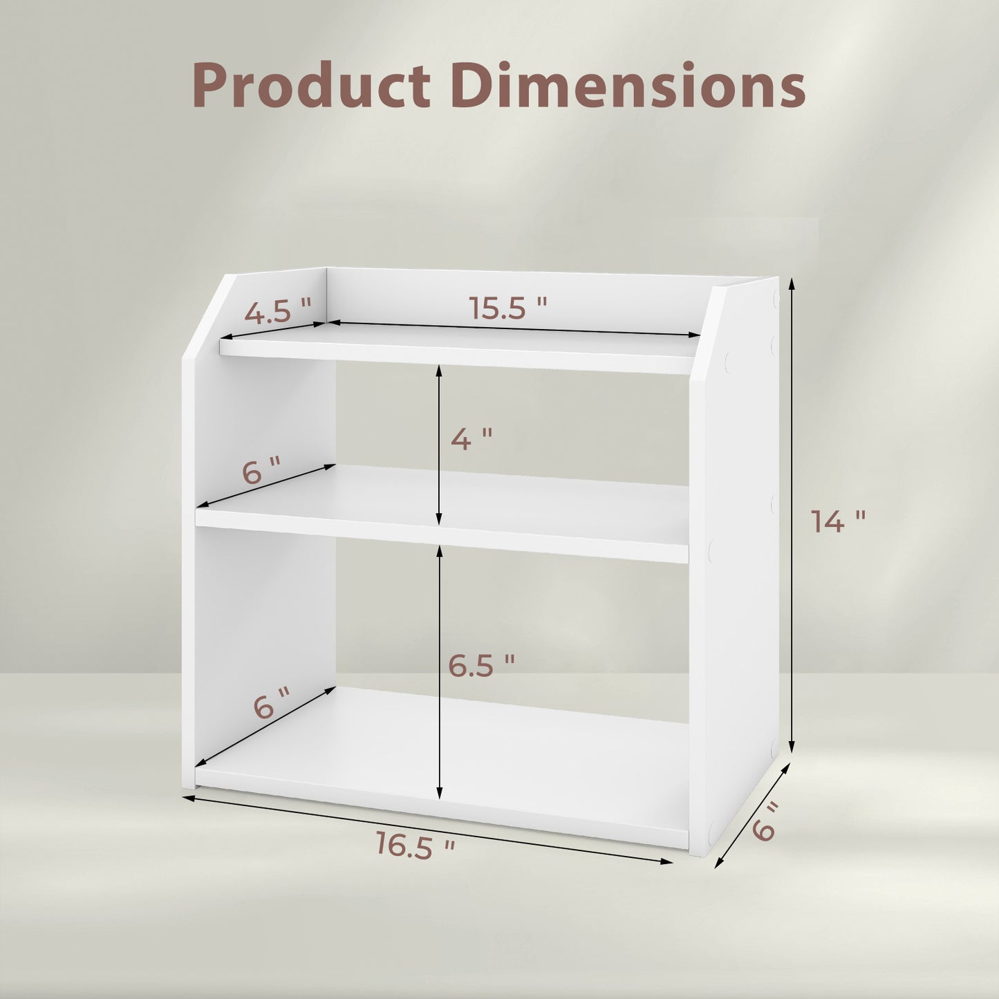 3-Tier Desktop Bookshelf Wooden Countertop Bookcase with Raised Top Guardrails, White Bookcases at Gallery Canada