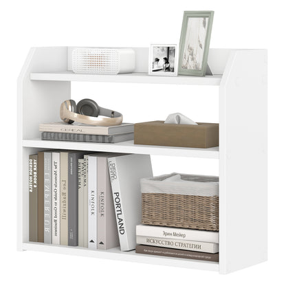 3-Tier Desktop Bookshelf Wooden Countertop Bookcase with Raised Top Guardrails, White Bookcases White at Gallery Canada