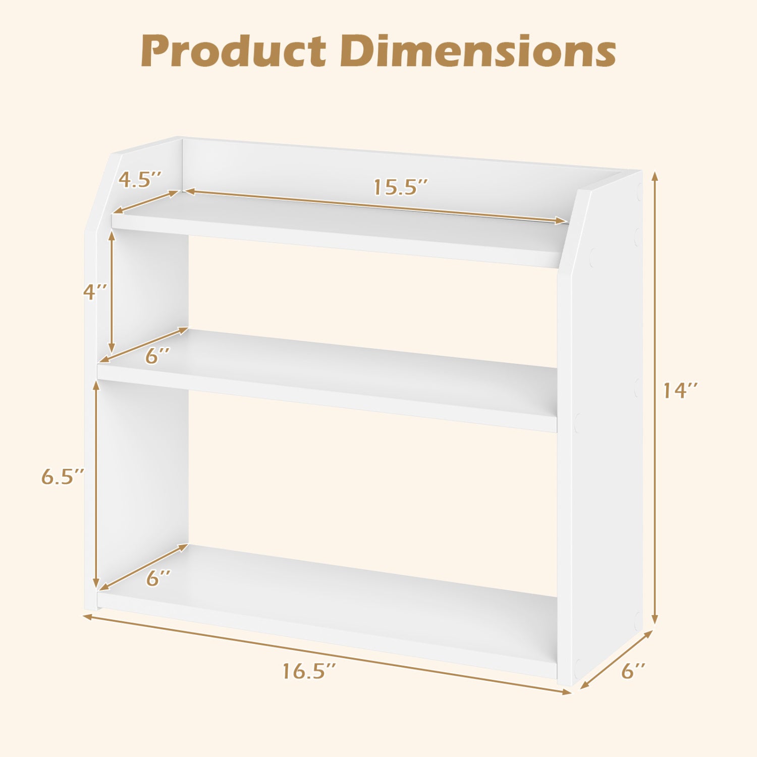 3-Tier Desktop Bookshelf Wooden Countertop Bookcase with Raised Top Guardrails, White Bookcases at Gallery Canada