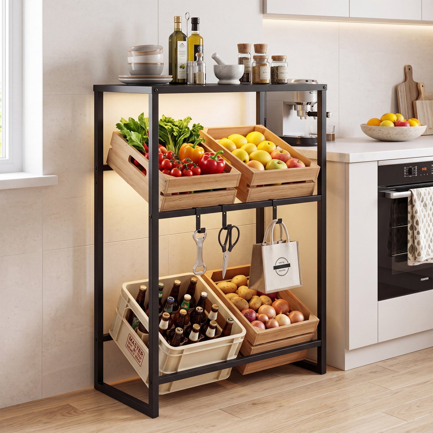 3-Tier Drink Crate Rack With Shelf, Black Kitchen Organization at Gallery Canada