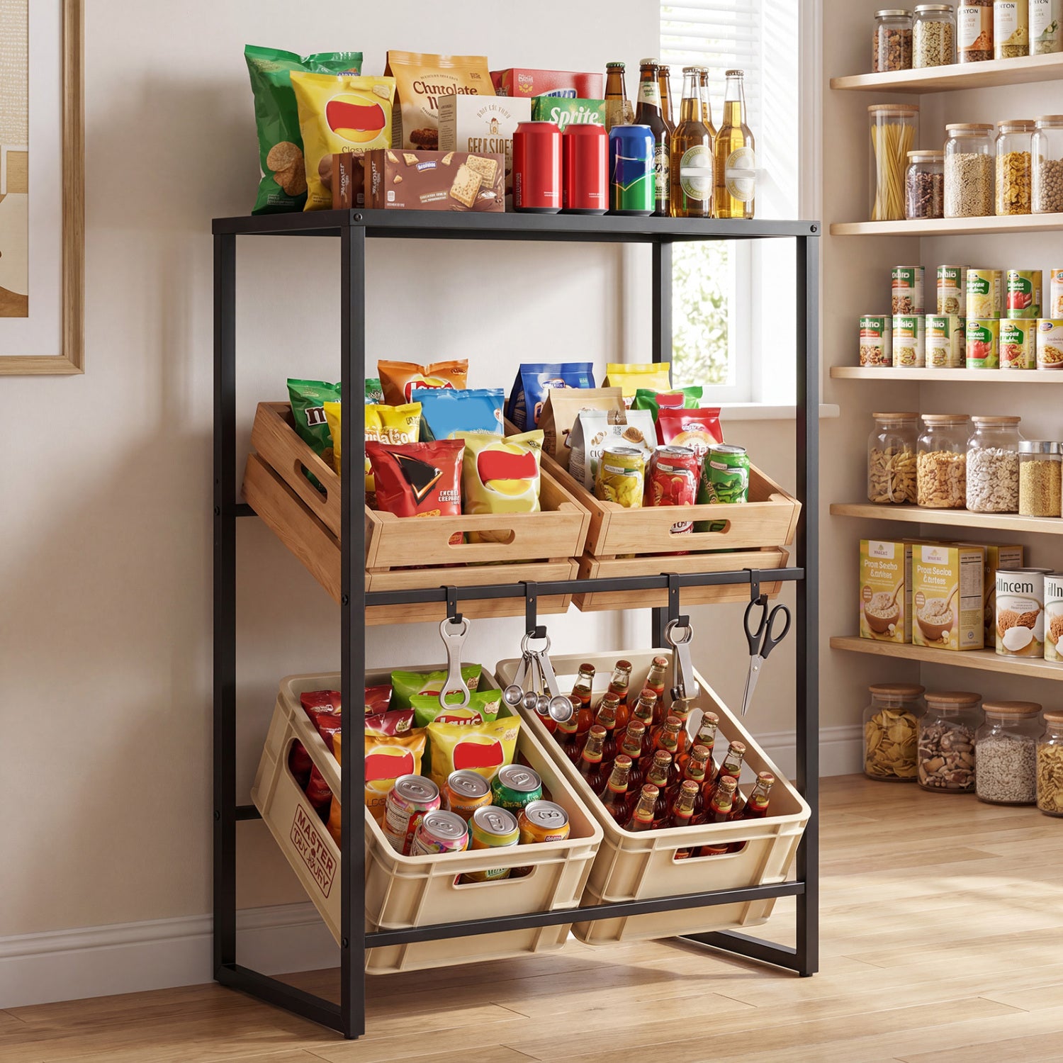 3-Tier Drink Crate Rack With Shelf, Black Kitchen Organization at Gallery Canada