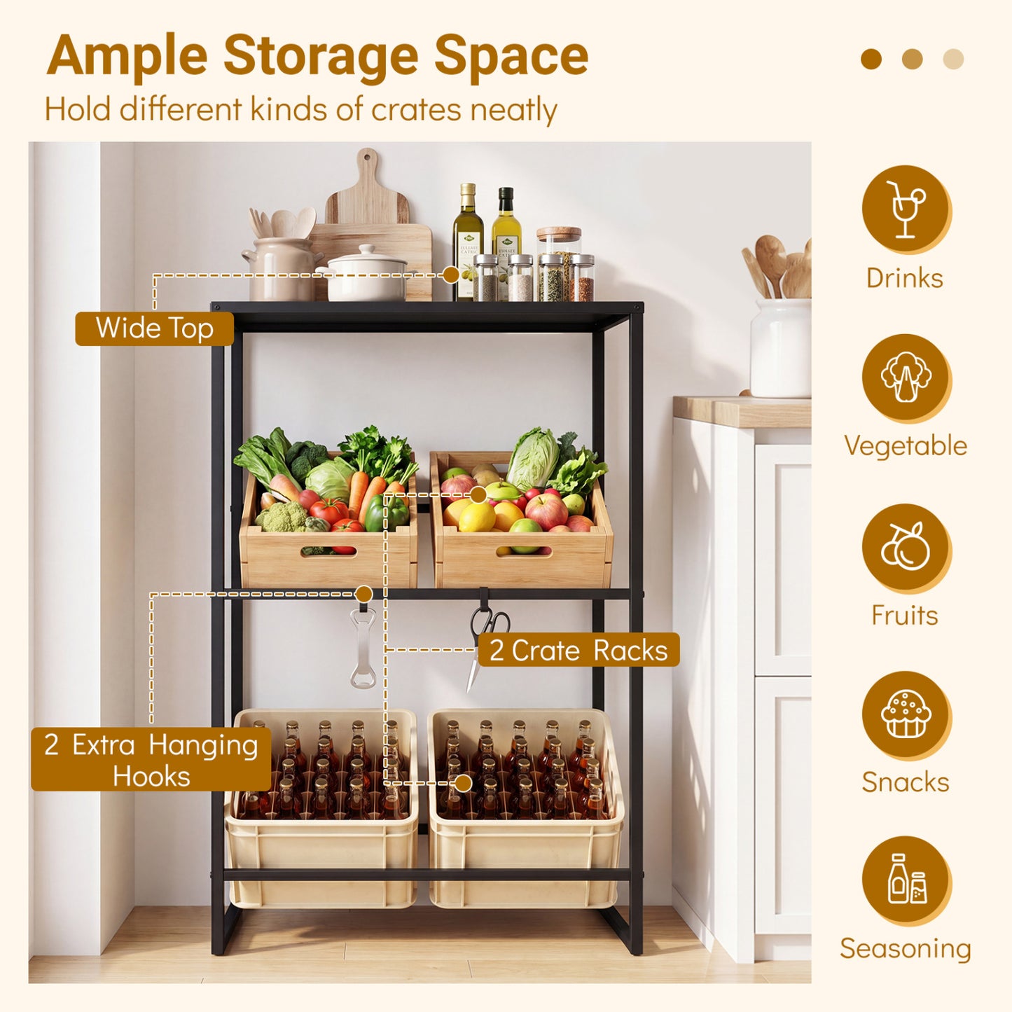 3-Tier Drink Crate Rack With Shelf, Black Kitchen Organization at Gallery Canada