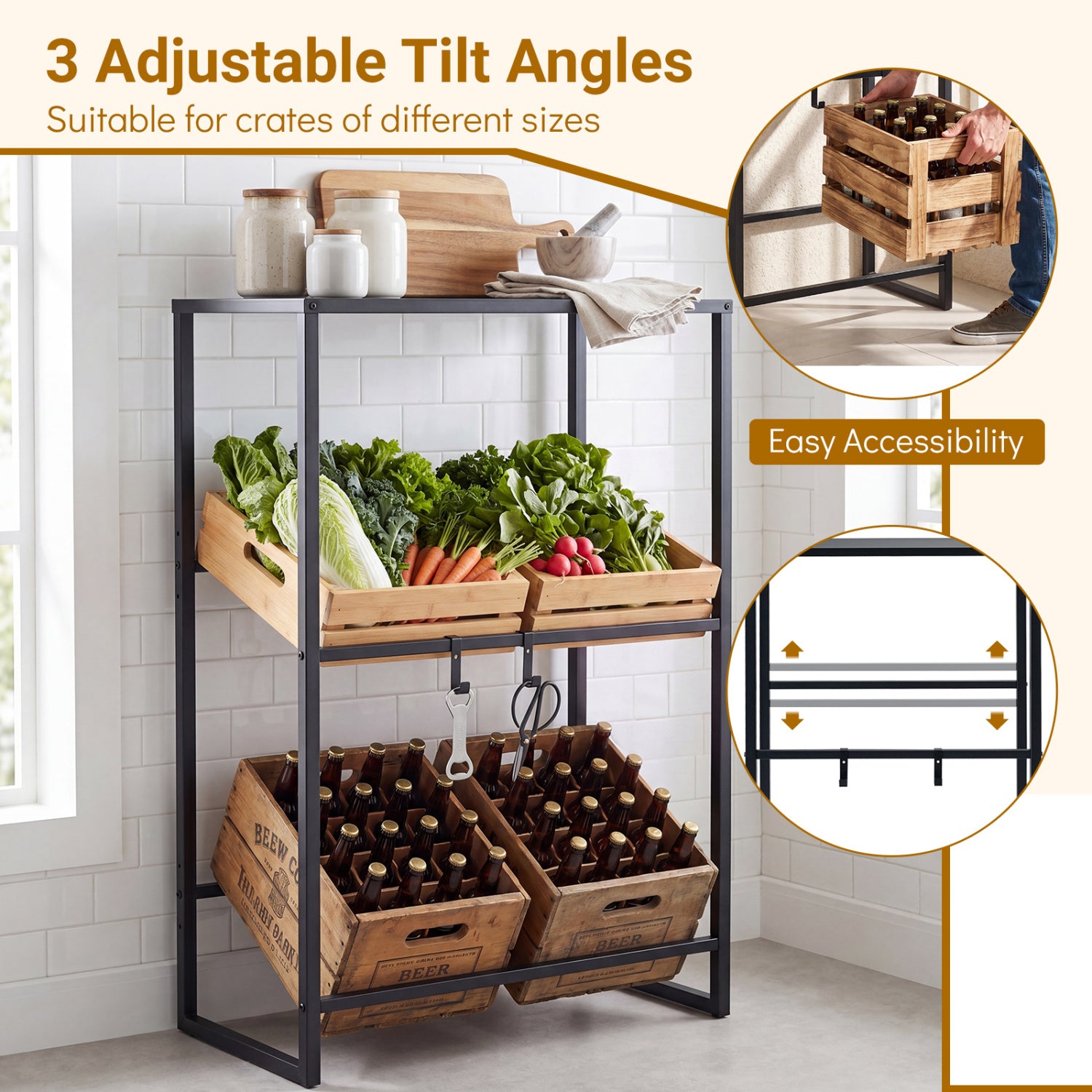 3-Tier Drink Crate Rack With Shelf, Black Kitchen Organization at Gallery Canada