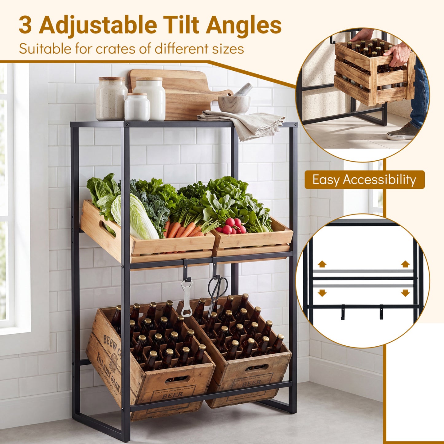 3-Tier Drink Crate Rack With Shelf, Black Kitchen Organization at Gallery Canada