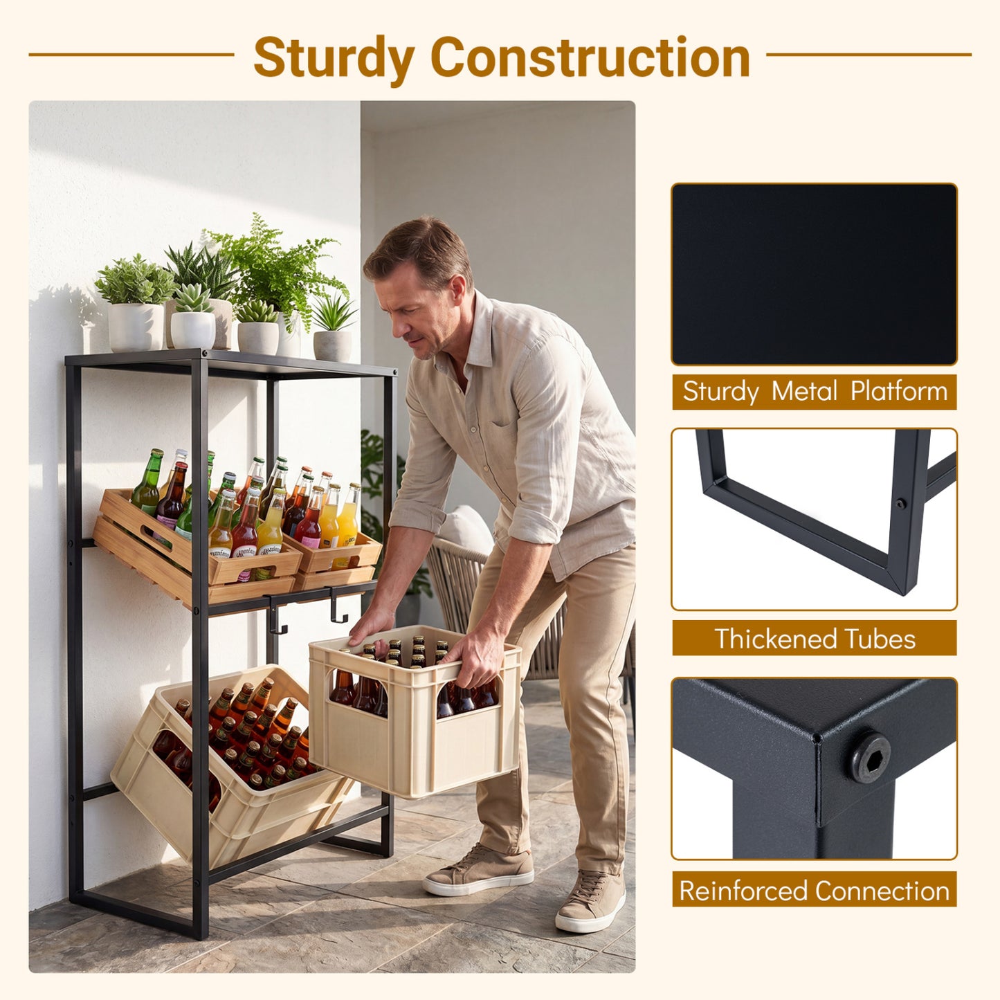 3-Tier Drink Crate Rack With Shelf, Black Kitchen Organization at Gallery Canada