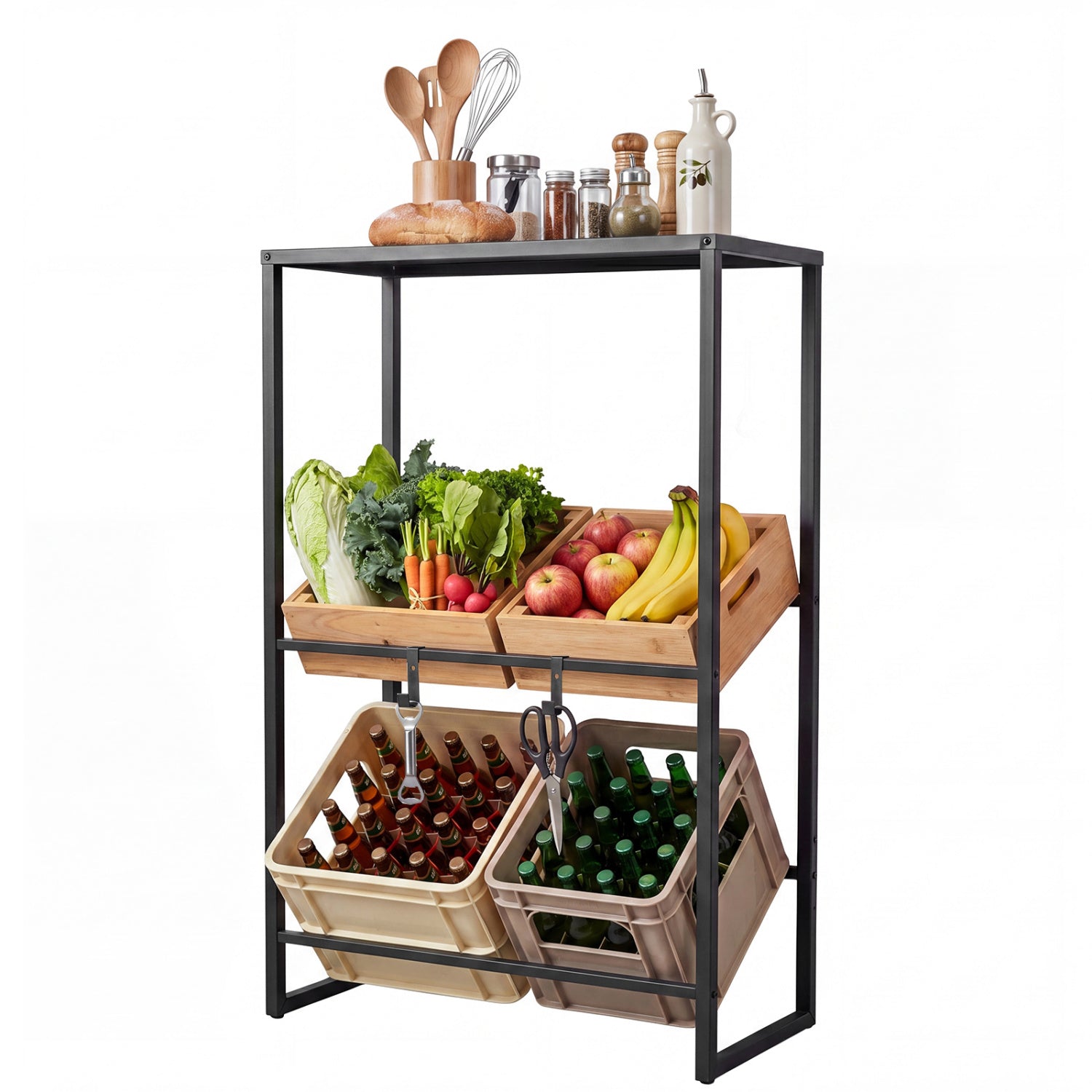 3-Tier Drink Crate Rack With Shelf, Black Kitchen Organization Black at Gallery Canada