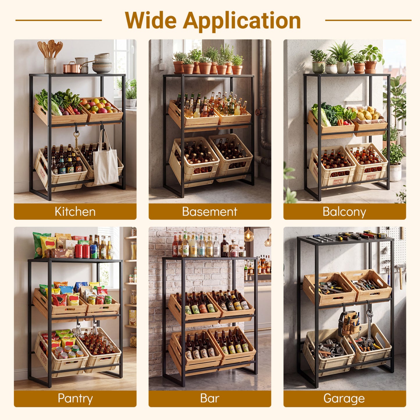 3-Tier Drink Crate Rack With Shelf, Black Kitchen Organization at Gallery Canada