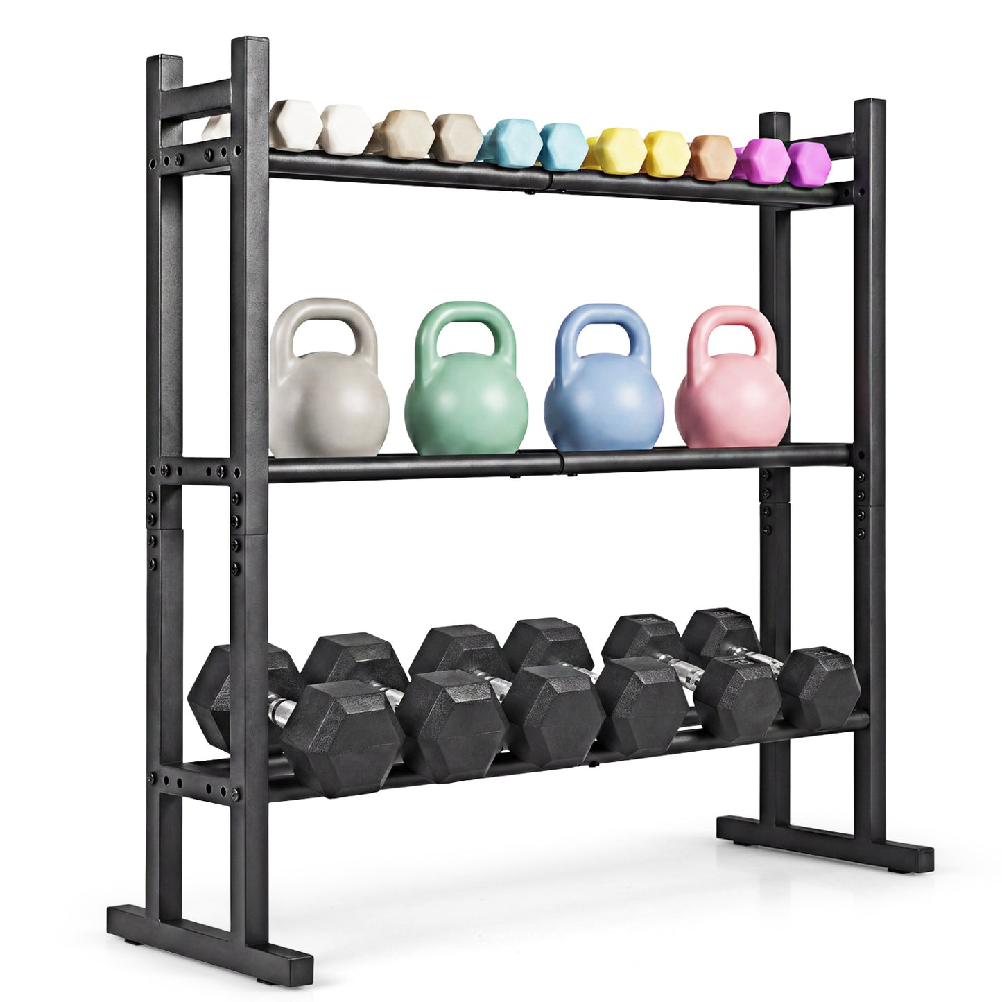 3-Tier Dumbbell Rack, 529LB Capacity, Heavy-Duty Adjustable Stand, Black Dumbbells at Gallery Canada