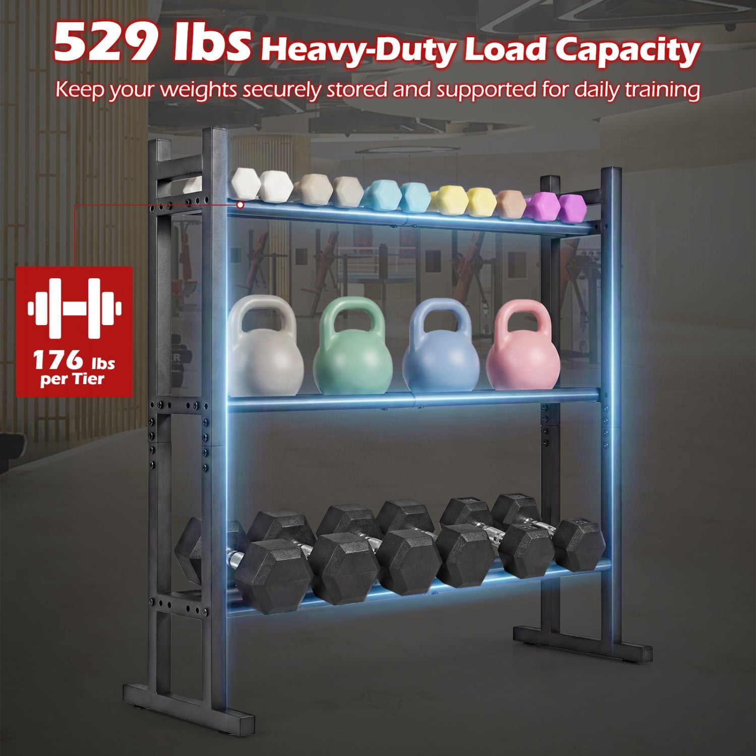 3-Tier Dumbbell Rack, 529LB Capacity, Heavy-Duty Adjustable Stand, Black Dumbbells at Gallery Canada