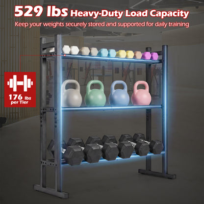 3-Tier Dumbbell Rack, 529LB Capacity, Heavy-Duty Adjustable Stand, Black Dumbbells at Gallery Canada