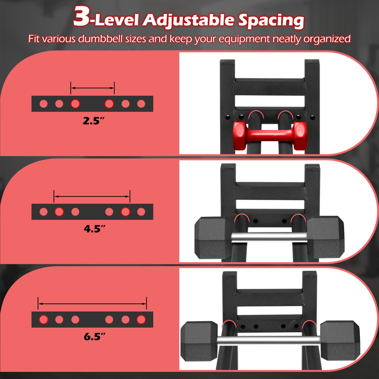 3-Tier Dumbbell Rack, 529LB Capacity, Heavy-Duty Adjustable Stand, Black Dumbbells at Gallery Canada