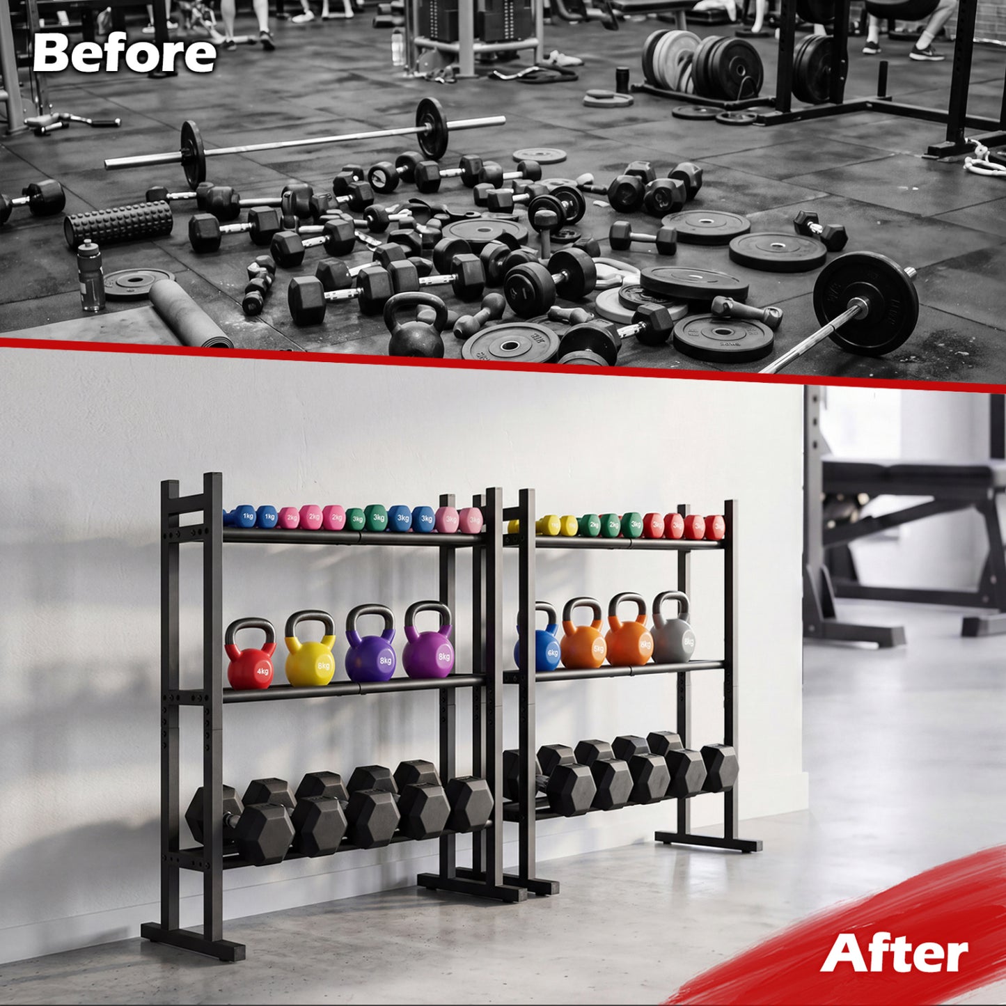 3-Tier Dumbbell Rack, 529LB Capacity, Heavy-Duty Adjustable Stand, Black Dumbbells at Gallery Canada