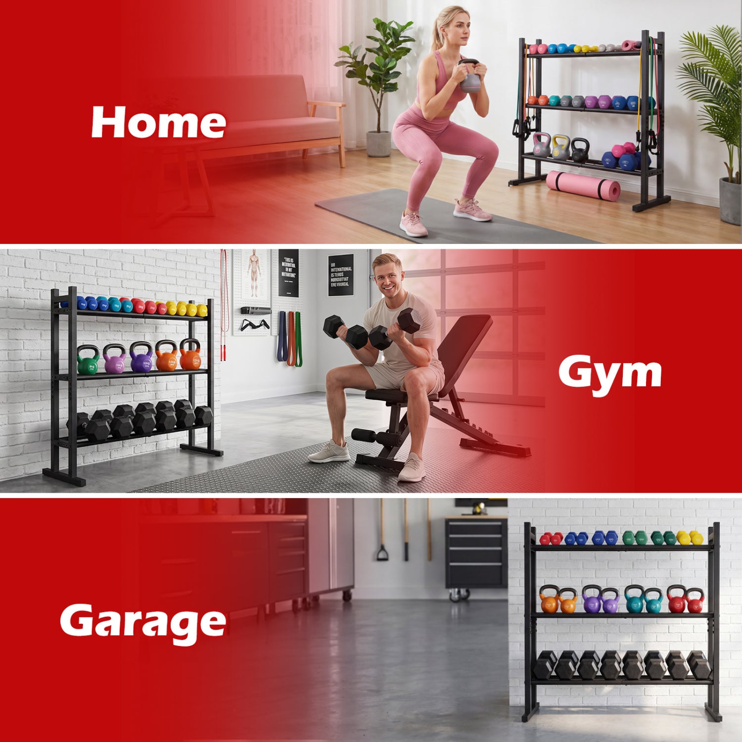 3-Tier Dumbbell Rack, 529LB Capacity, Heavy-Duty Adjustable Stand, Black Dumbbells at Gallery Canada