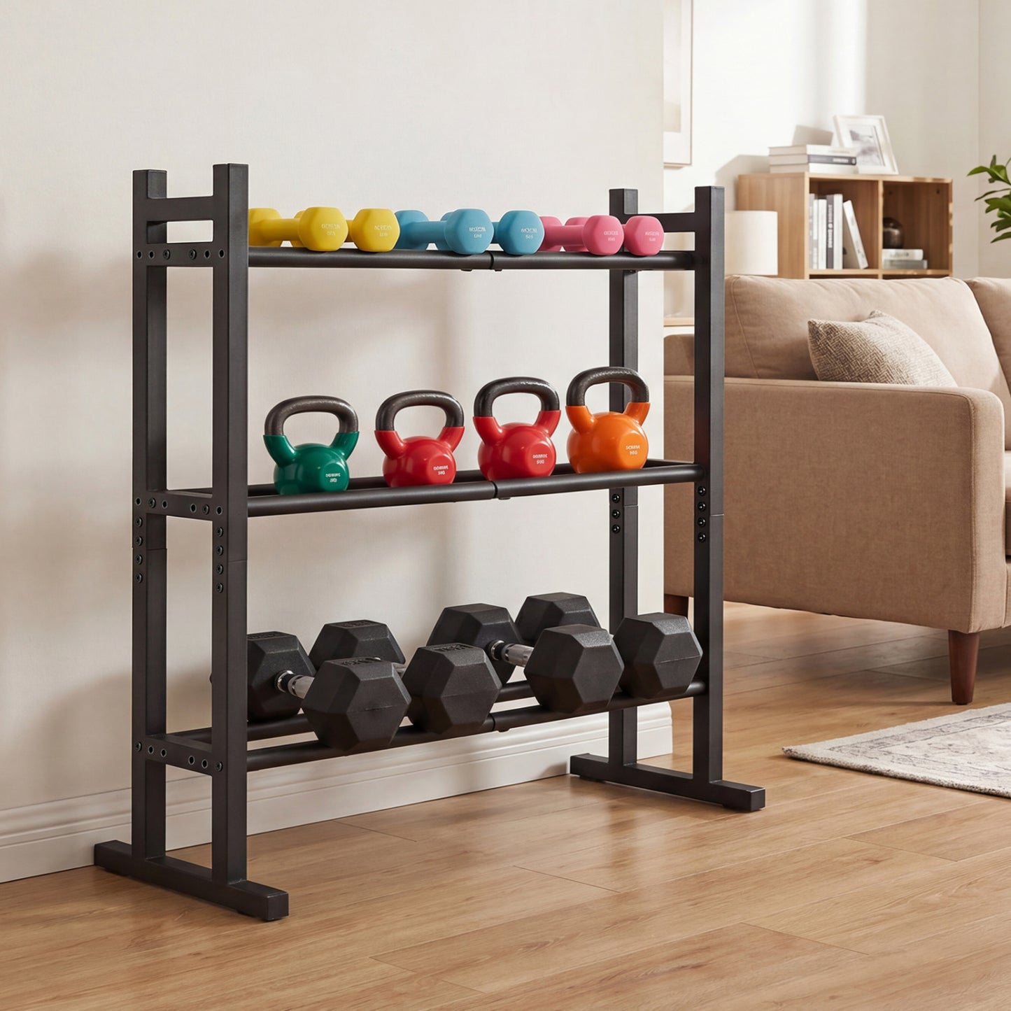 3-Tier Dumbbell Rack, 529LB Capacity, Heavy-Duty Adjustable Stand, Black Dumbbells at Gallery Canada