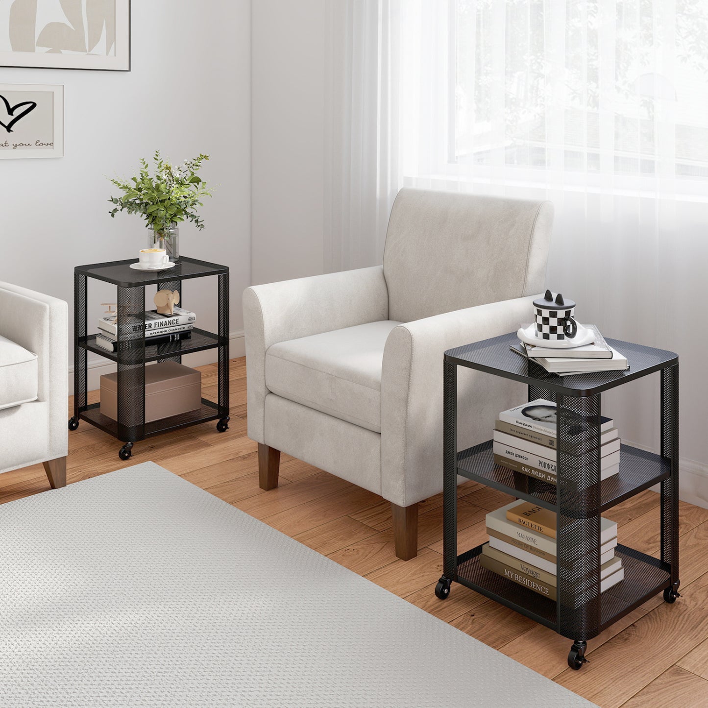 3-Tier Rolling End Table with Open Storage Shelves End & Side Tables at Gallery Canada