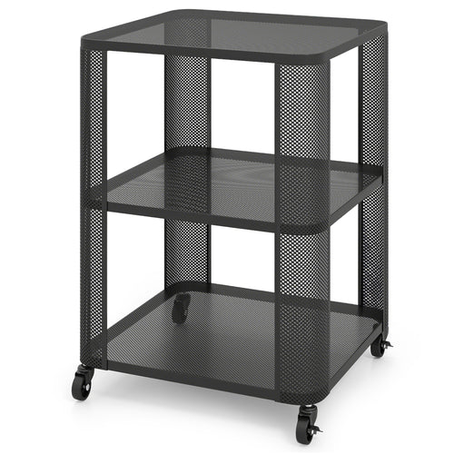3-Tier Rolling End Table with Open Storage Shelves