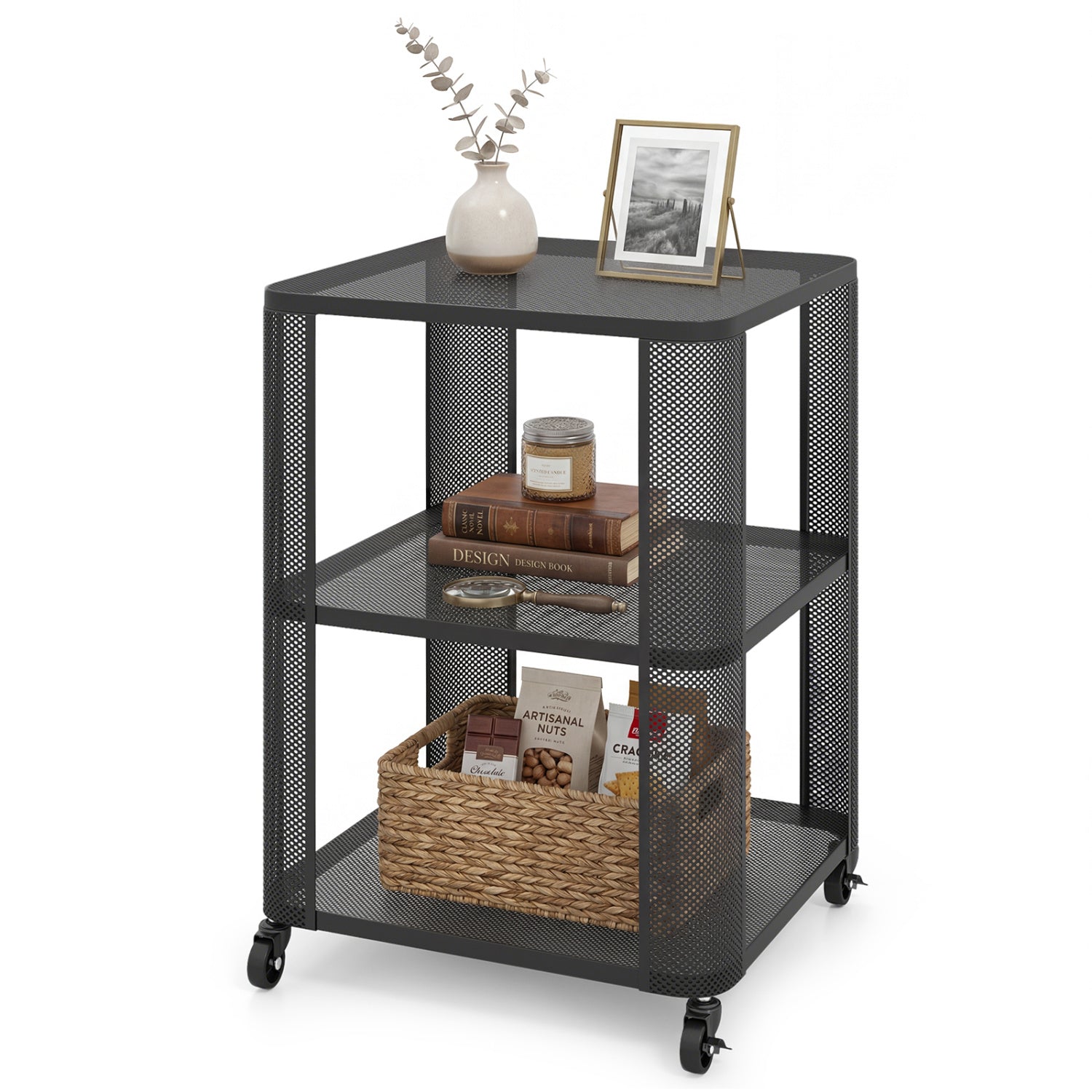 3-Tier Rolling End Table with Open Storage Shelves End & Side Tables at Gallery Canada