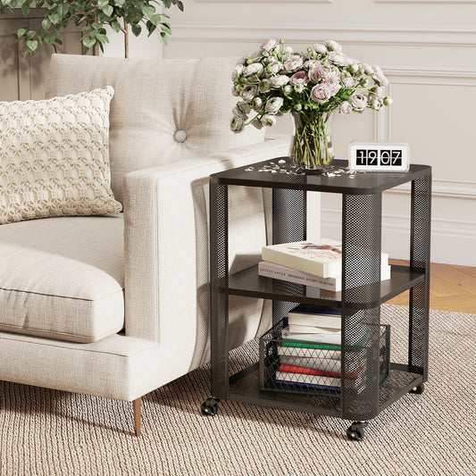 3-Tier Rolling End Table with Open Storage, Set of 2 End & Side Tables Black at Gallery Canada