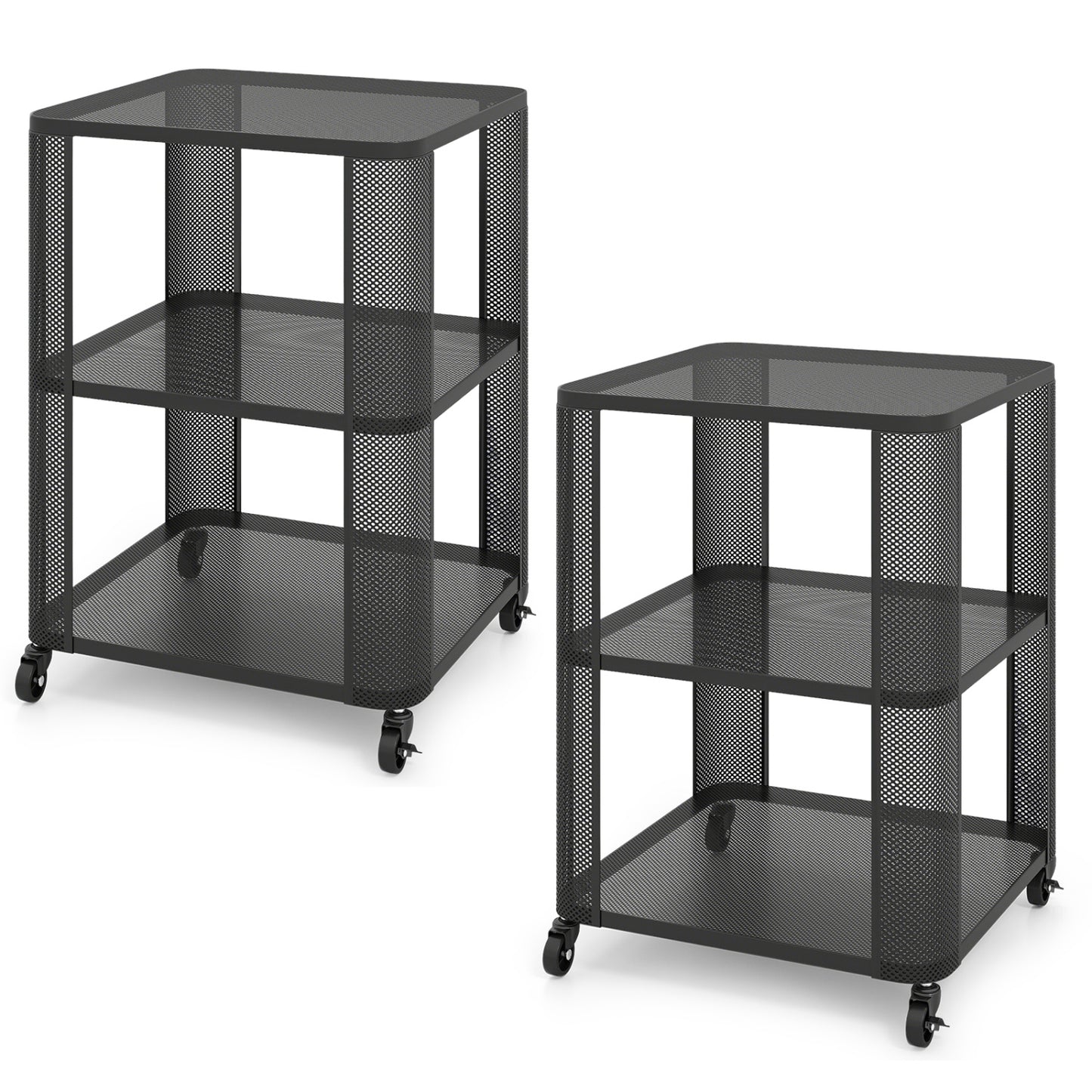 3-Tier Rolling End Table with Open Storage, Set of 2 End & Side Tables Black at Gallery Canada