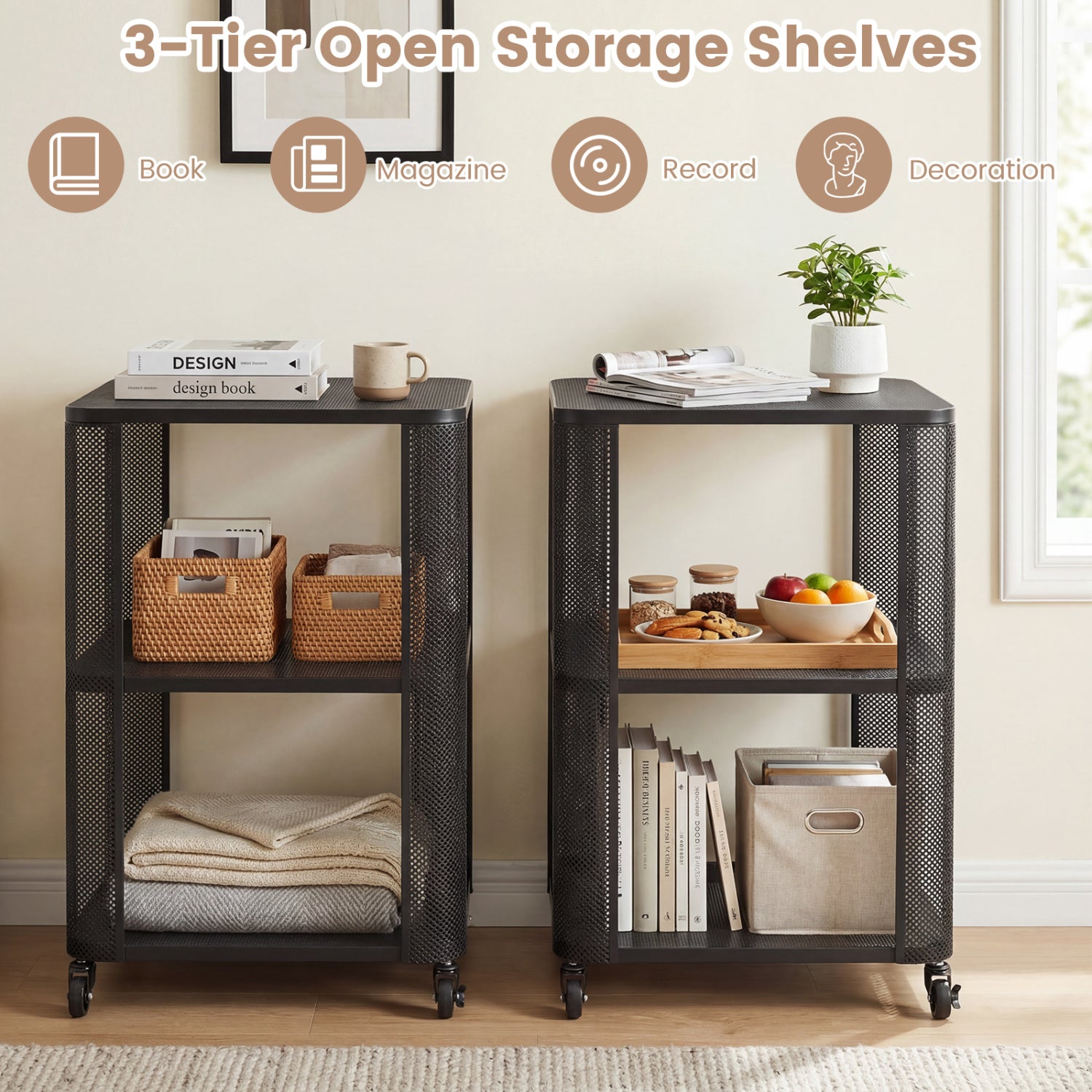 3-Tier Rolling End Table with Open Storage, Set of 2 End & Side Tables at Gallery Canada