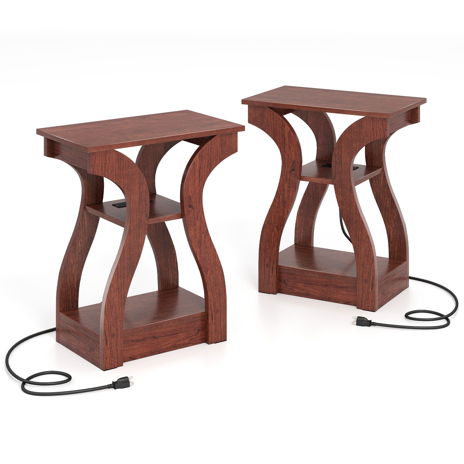 3-Tier End Tables, Set Of 2, Charging Station, Open Shelves, Cherry End & Side Tables Cherry at Gallery Canada