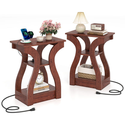 3-Tier End Tables, Set Of 2, Charging Station, Open Shelves, Cherry End & Side Tables at Gallery Canada