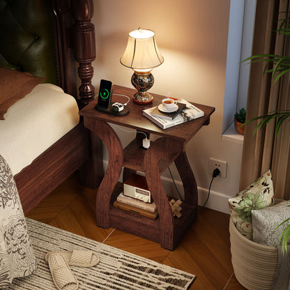 3-Tier End Tables, Set Of 2, Charging Station, Open Shelves, Cherry End & Side Tables at Gallery Canada